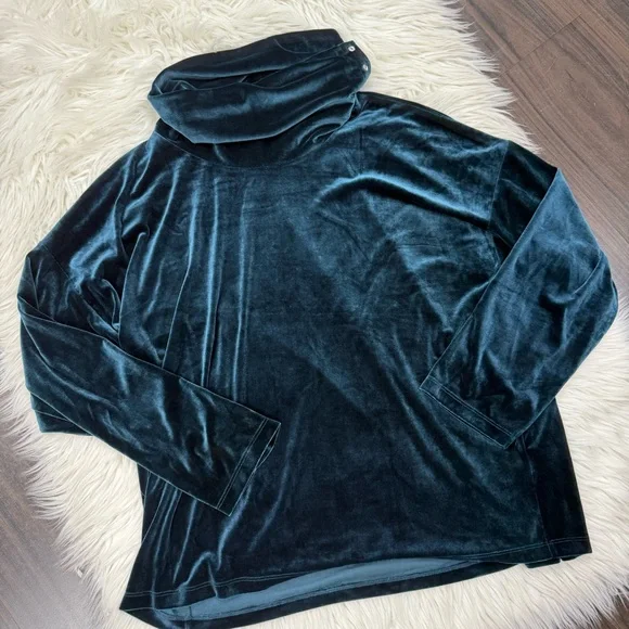 DKNY Teal Velvet Cowl Neck Sweater - Picture 3 of 6